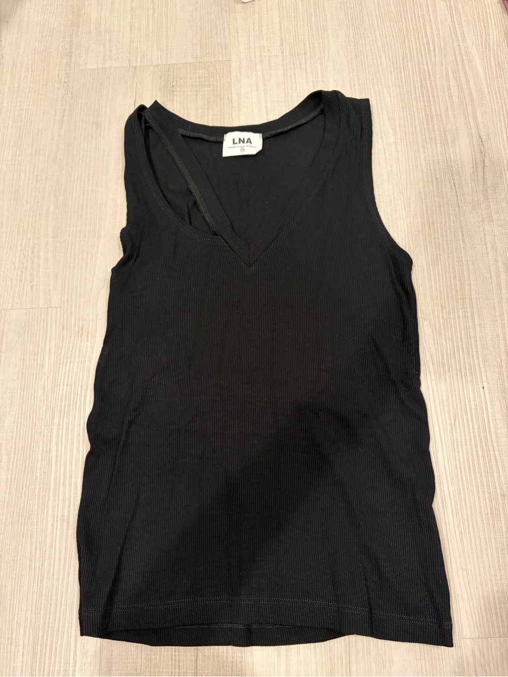LNA Black V-Neck Ribbed Tank Top